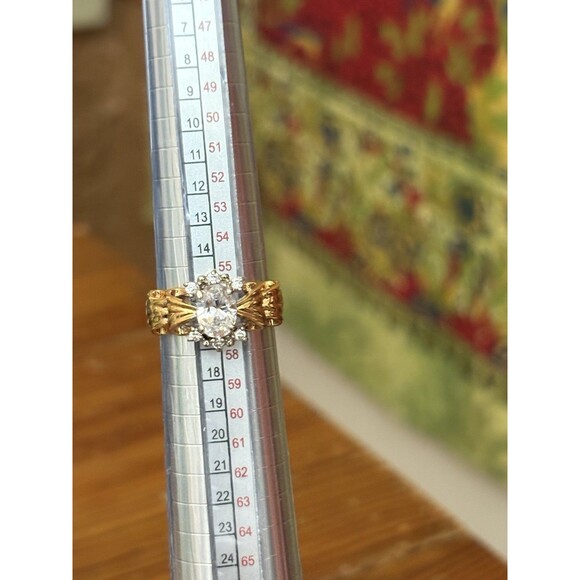 Vintage 14K Gold Electroplated Bow Shaped Cubic Zirconia Ring Size 9 Statements - Picture 11 of 14